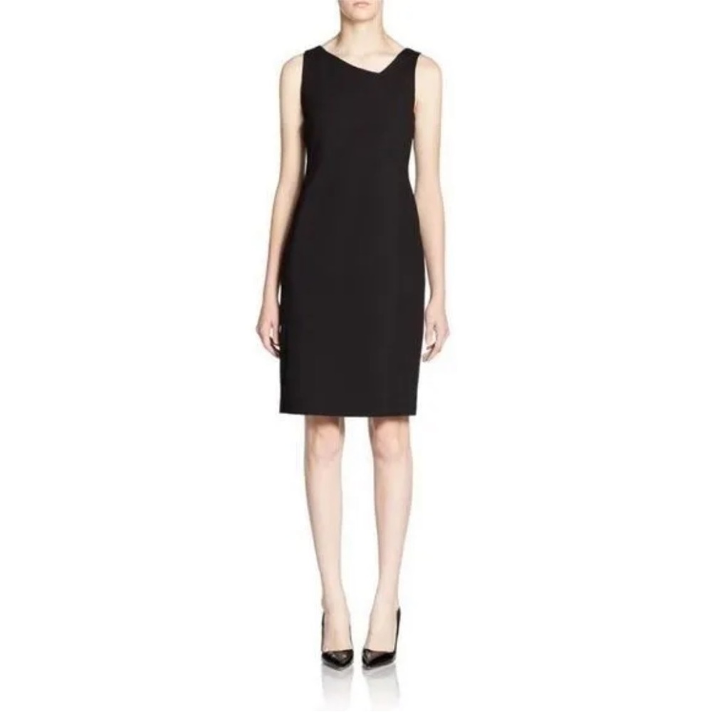 Eileen Fisher Plus Sz LBD Asymmetrical Black lined strtch Sheath Dress Sz 24W